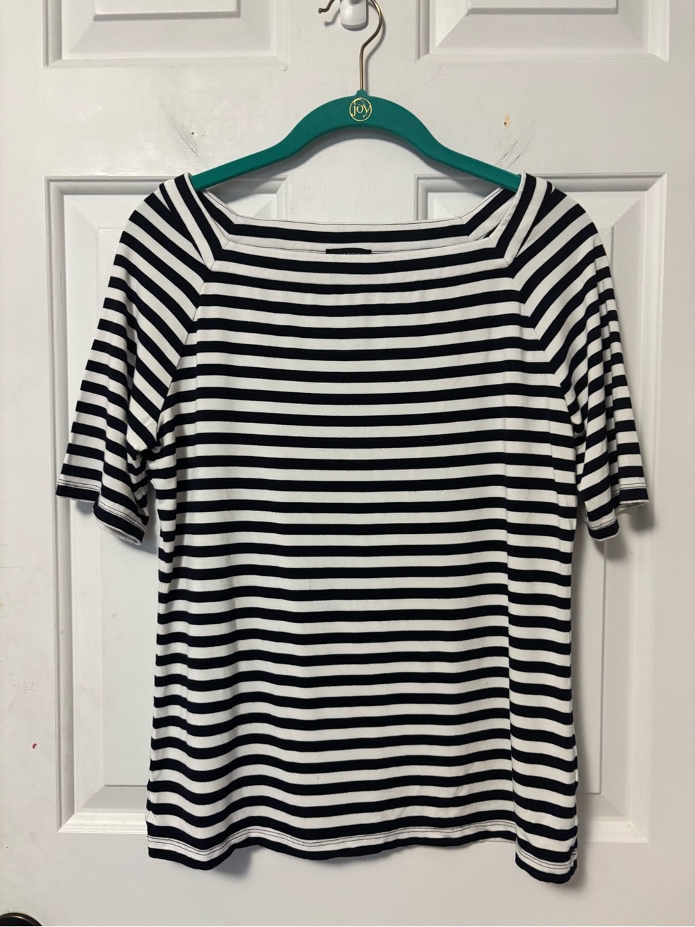 Talbots Striped Black & White Square Neck Top Size Small S